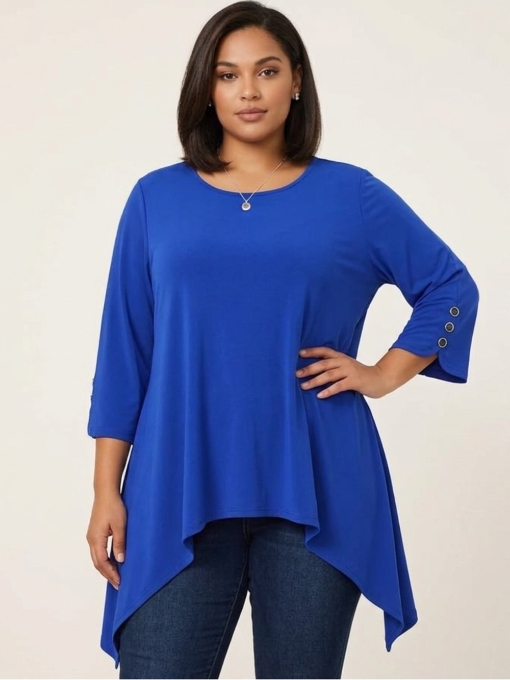 In’Voland “Shark Bite” Swing Top w Button Trim. Sz 18W. Soft & Easy Wearing Knit